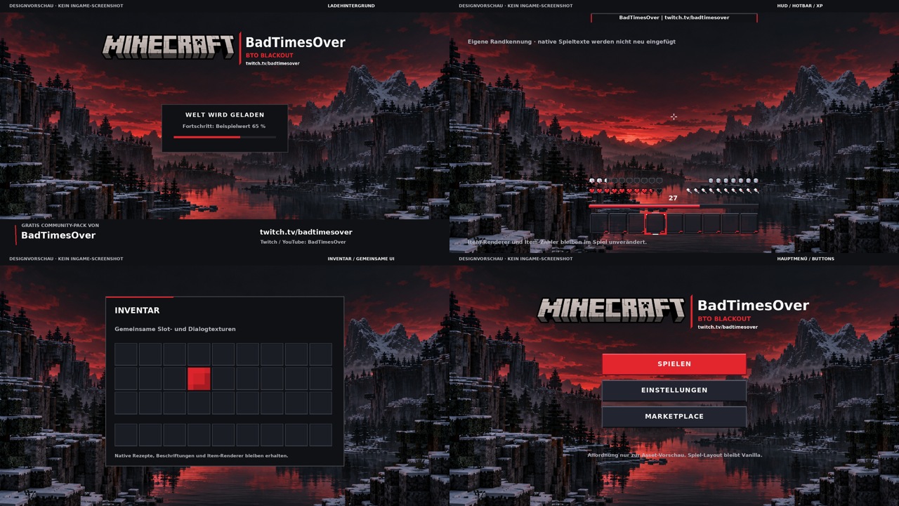 Originale Designvorschau des BTO BLACKOUT Minecraft Bedrock Themes